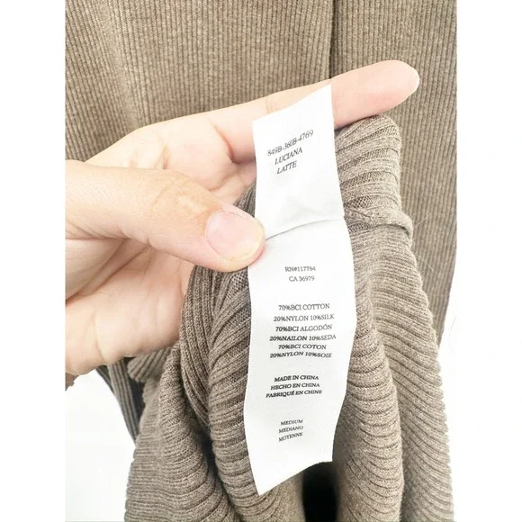 Rails Luciana Latte Brown Ribbed Knit Long Sleeve Collared Midi Dress Size M NWT - Picture 5 of 7